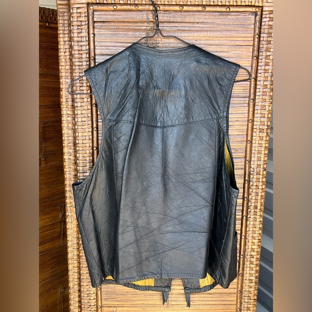 Vintage black leather bikers style vest by Joo-Kay brand men"s made in Ardmore - Picture 4 of 4